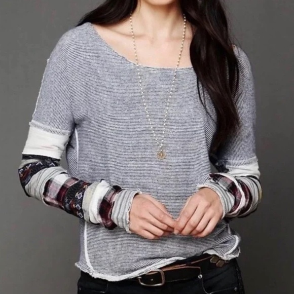 Free People We the Free Patchwork Pullover Sweatshirt (Size M) - Picture 1 of 6